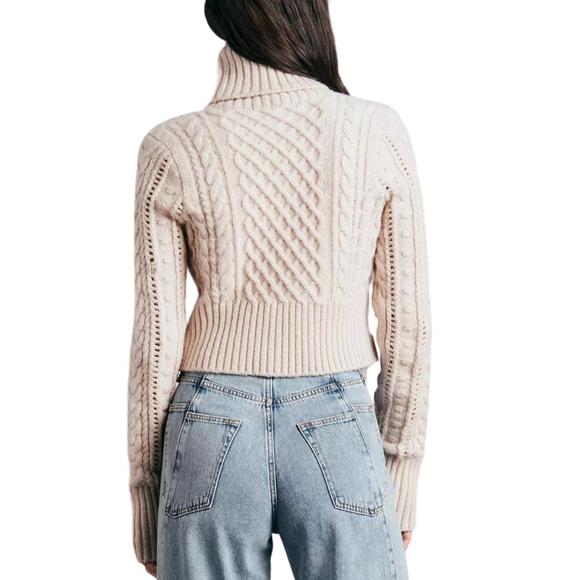NEW RAG & BONE elizabeth wool cable turtleneck sweater in ivory - Picture 3 of 4